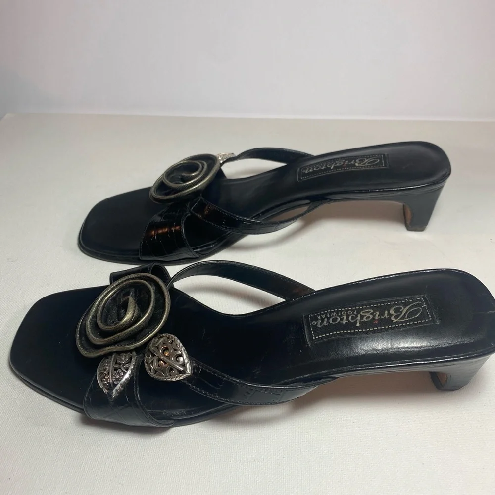 Brighton Kassie 6.5 Black Heeled Sandals with Silver Accents
